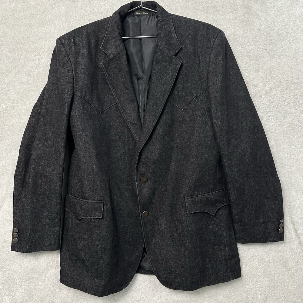Circle S Dallas Blazer Sport Coat Jacket  Men's 46L Black Denim Cotton Western